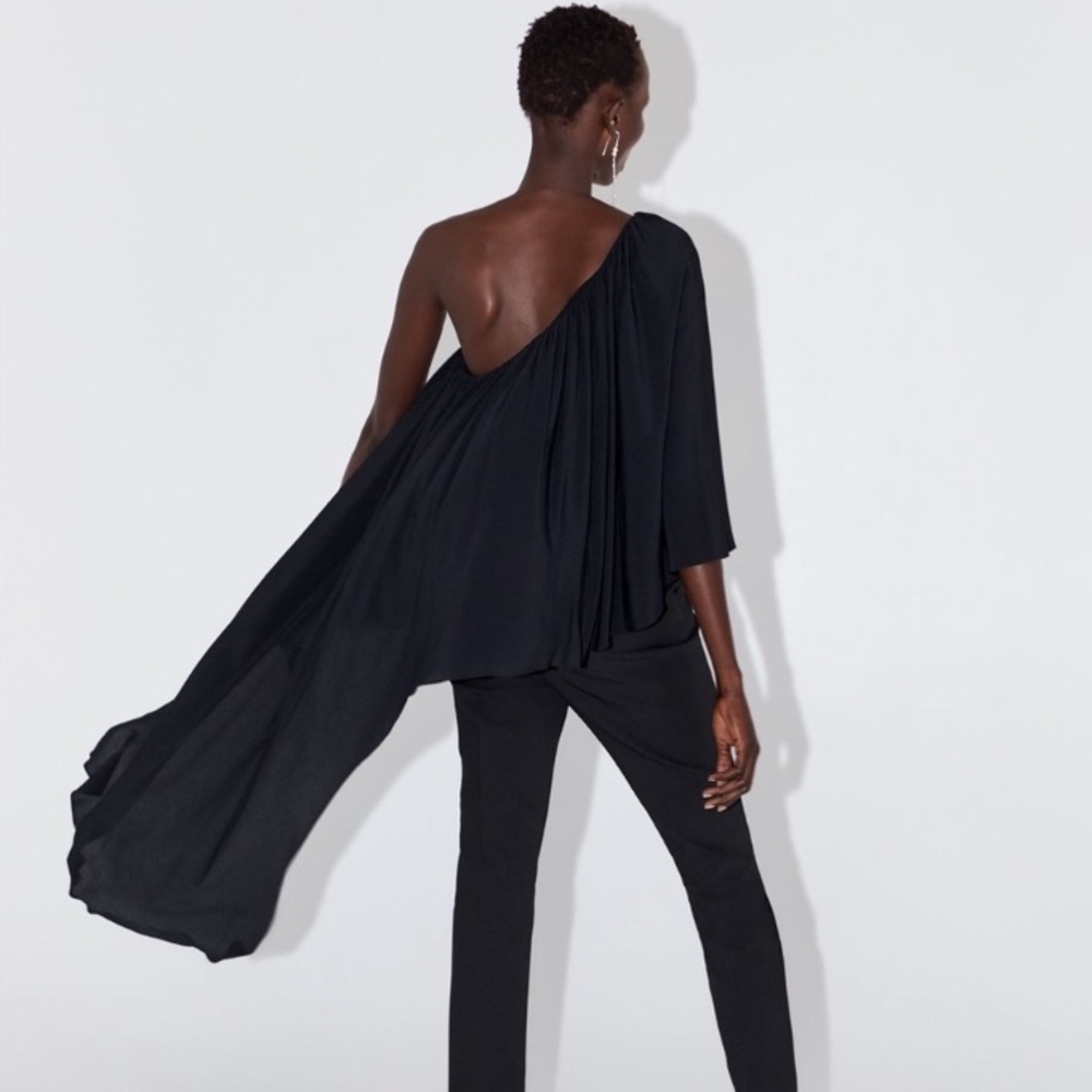 Zara Asymmetrical One Sleeve Flowy Blouse Size XL - Picture 2 of 16